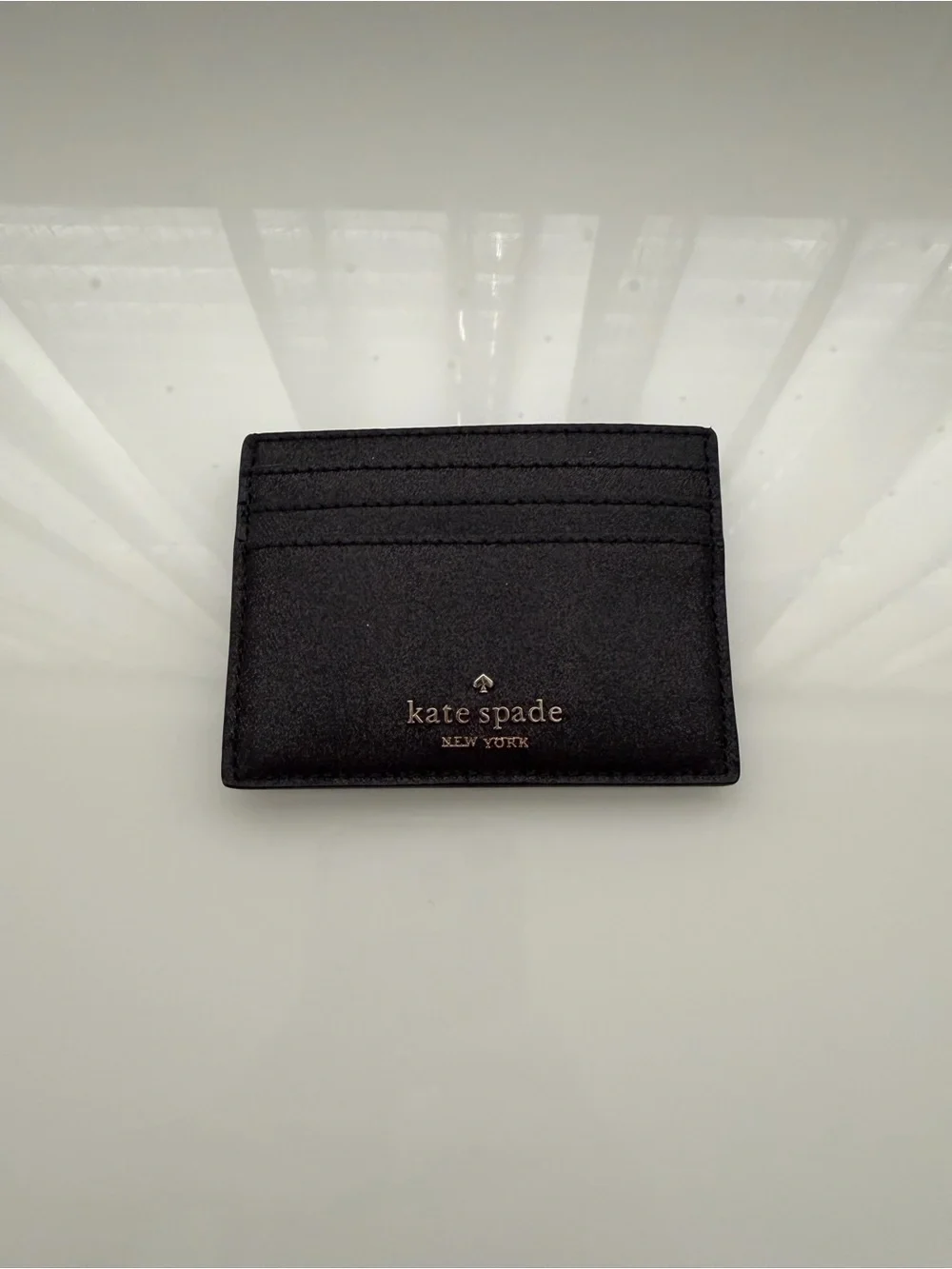 Kate Spade Black Glitter Slim Card Case with Logo